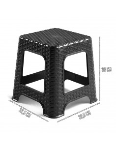 Tradineur - Taburete de plástico - Fabricado en España - Diseño Rattán hogar o el Trabajo - 33 x 32 x 32 cm - Color Negro 2