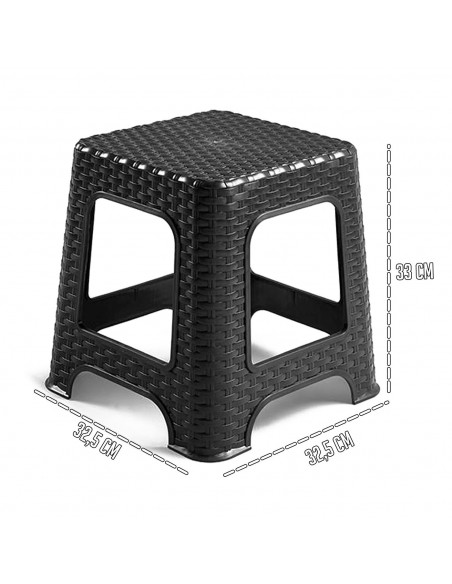 Tradineur - Taburete de plástico - Fabricado en España - Diseño Rattán hogar o el Trabajo - 33 x 32 x 32 cm - Color Negro