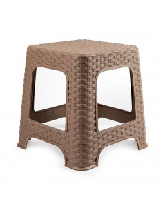 Tradineur - Taburete de plástico - Fabricado en España - Diseño Rattán hogar o el Trabajo - 33 x 32 x 32 cm - Color Marrón Topo