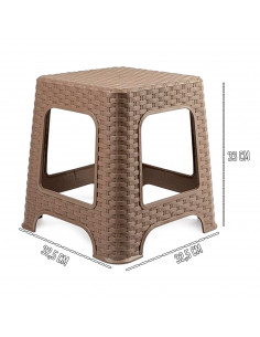 Tradineur - Taburete de plástico - Fabricado en España - Diseño Rattán hogar o el Trabajo - 33 x 32 x 32 cm - Color Marrón Topo 2