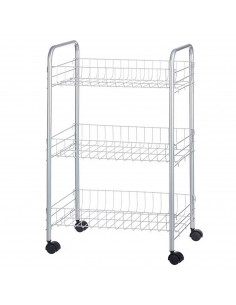 Tradineur - Carrito verdulero de cocina metálico con ruedas, 3 niveles, estantería para almacenamiento de frutas, verduras (Gris