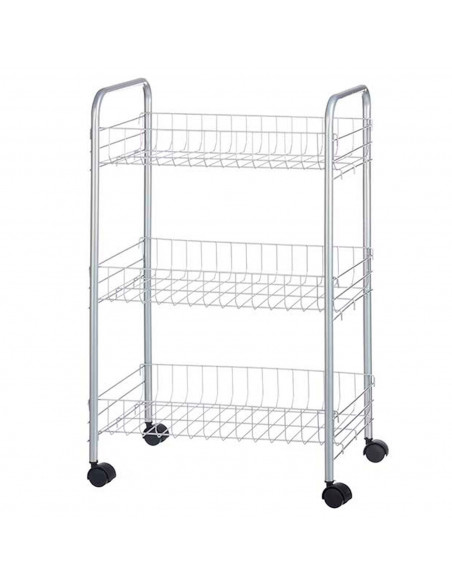 Tradineur - Carrito verdulero de cocina metálico con ruedas, 3 niveles, estantería para almacenamiento de frutas, verduras (Gris