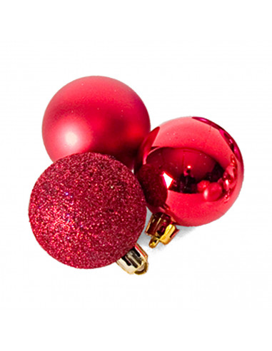 Tradineur - Pack de 12 Bolas de Navidad Modelos surtidos - Fabricado en Plástico - Cordón Dorado - Decoración de Navidad - Ø 6 c