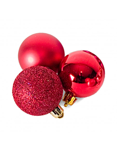 Tradineur - Pack de 12 Bolas de Navidad Modelos surtidos - Fabricado en Plástico - Cordón Dorado - Decoración de Navidad - Ø 6 c