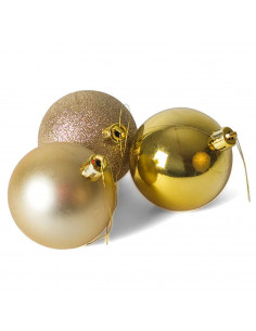 Tradineur - Pack de 12 Bolas de Navidad Modelos surtidos - Fabricado en Plástico - Cordón Dorado - Decoración de Navidad - Ø 6 c 2