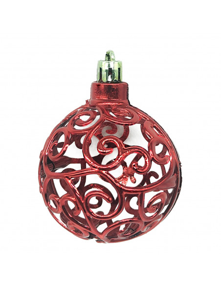 Tradineur - Pack de 16 Bolas de Navidad con diseño de giros - Fabricado en Plástico - Cordón Dorado - Decoración de Navidad - Ø