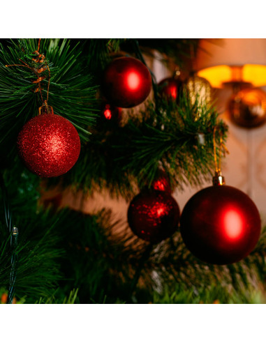 Tradineur - Pack de 16 Bolas de Navidad con diseño de giros - Fabricado en Plástico - Cordón Dorado - Decoración de Navidad - Ø