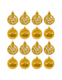 Tradineur - Pack de 16 Bolas de Navidad con diseño de giros - Plástico - Cordón Dorado - Decoración de Navidad - Ø 6 cm - Color