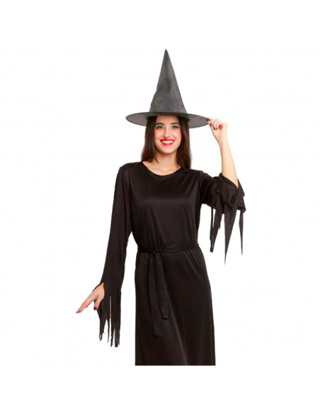 Tradineur - Disfraz de Bruja Negra para Adultos - Fabricado en Poliéster - Incluye Sombrero, Vestido y Cinturón - Ideal para dis
