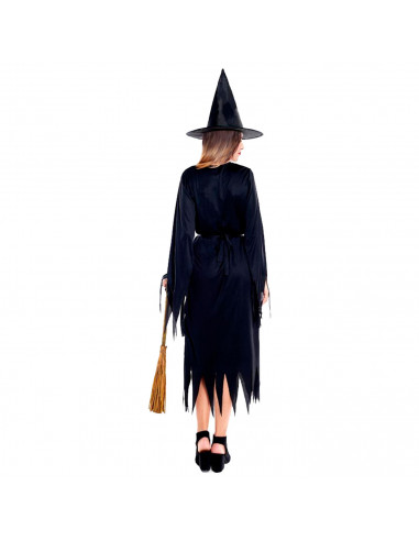 Tradineur - Disfraz de Bruja Negra para Adultos - Fabricado en Poliéster - Incluye Sombrero, Vestido y Cinturón - Ideal para dis