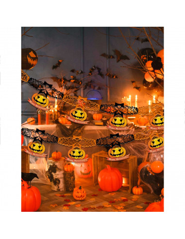 Tradineur - Pack de 2 Guirnaldas de Calabazas para Halloween - Longitud de 2 Metros - Decoración de temporada - Adornos para Hal