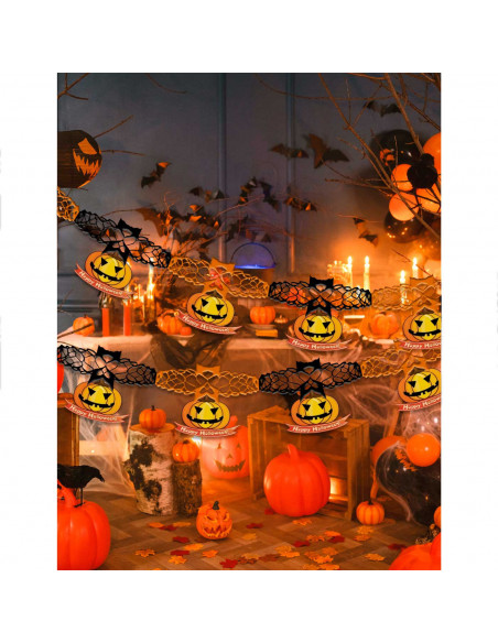 Tradineur - Pack de 2 Guirnaldas de Calabazas para Halloween - Longitud de 2 Metros - Decoración de temporada - Adornos para Hal