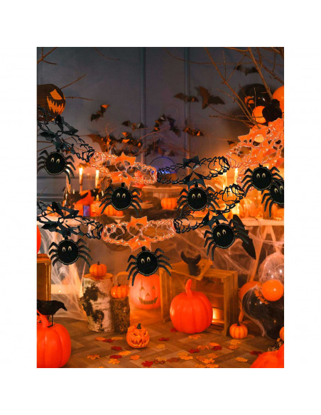 Tradineur - Pack de 2 Guirnaldas de arañas para Halloween - Longitud de 2 Metros - Decoración de temporada - Adornos para Hallow
