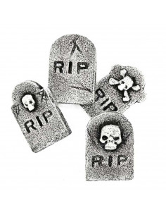 Tradineur - Pack de 4 Lápidas RIP para Halloween - Decoración de temporada - Adornos para Halloween - 11,5 x 7,5 cm - Modelos Al