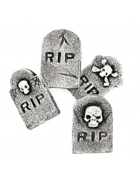 Tradineur - Pack de 4 Lápidas RIP para Halloween - Decoración de temporada - Adornos para Halloween - 11,5 x 7,5 cm - Modelos Al