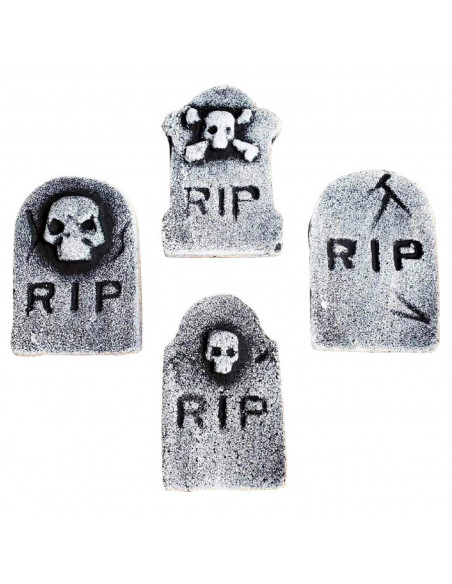 Tradineur - Pack de 4 Lápidas RIP para Halloween - Decoración de temporada - Adornos para Halloween - 11,5 x 7,5 cm - Modelos Al