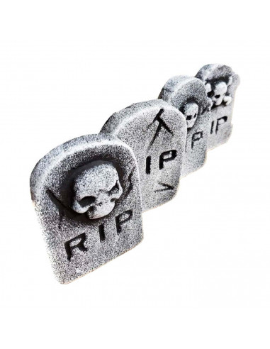 Tradineur - Pack de 4 Lápidas RIP para Halloween - Decoración de temporada - Adornos para Halloween - 11,5 x 7,5 cm - Modelos Al