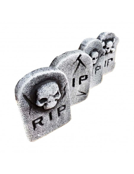 Tradineur - Pack de 4 Lápidas RIP para Halloween - Decoración de temporada - Adornos para Halloween - 11,5 x 7,5 cm - Modelos Al