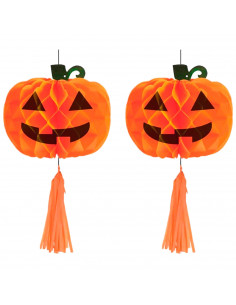 Tradineur - Pack de 2 Calabazas colgantes para Halloween - Fabricado en Papel - Decoración de temporada - Adornos para Halloween