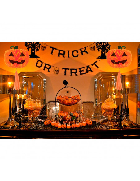 Tradineur - Pack de 2 Calabazas colgantes para Halloween - Fabricado en Papel - Decoración de temporada - Adornos para Halloween