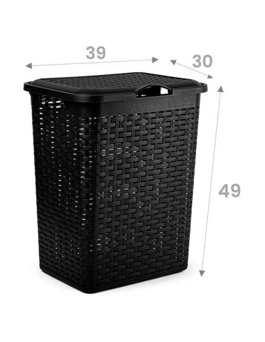 Tradineur - Cesto rattan para ropa sucia con tapa y asas, pongotodo de plástico, cubo para colada, imitación de mimbre, fabricad
