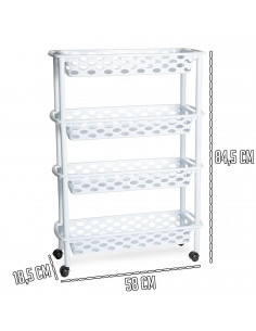 Tradineur - Carrito verdulero de plástico con 4 Niveles y Ruedas - PLFT Aire Slim - Cestas apilables portaobjetos - 84,5 x 58 x 2