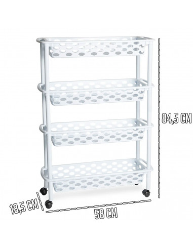 Tradineur - Carrito verdulero de plástico con 4 Niveles y Ruedas - PLFT Aire Slim - Cestas apilables portaobjetos - 84,5 x 58 x