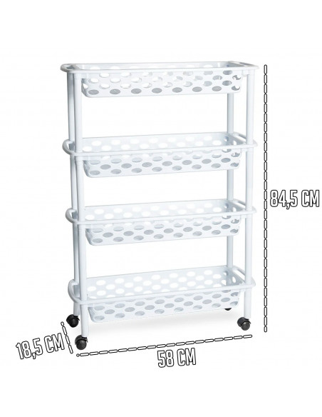 Tradineur - Carrito verdulero de plástico con 4 Niveles y Ruedas - PLFT Aire Slim - Cestas apilables portaobjetos - 84,5 x 58 x