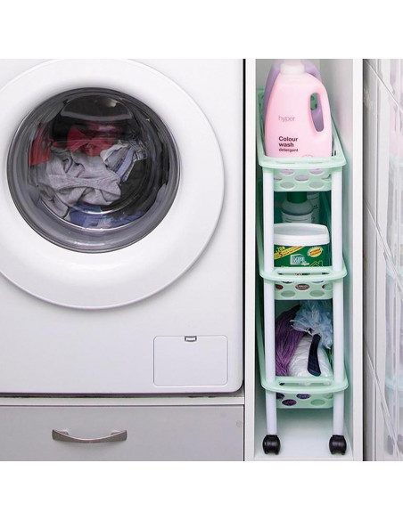 Tradineur - Carrito verdulero de plástico con 4 Niveles y Ruedas - PLFT Aire Slim - Cestas apilables portaobjetos - 84,5 x 58 x