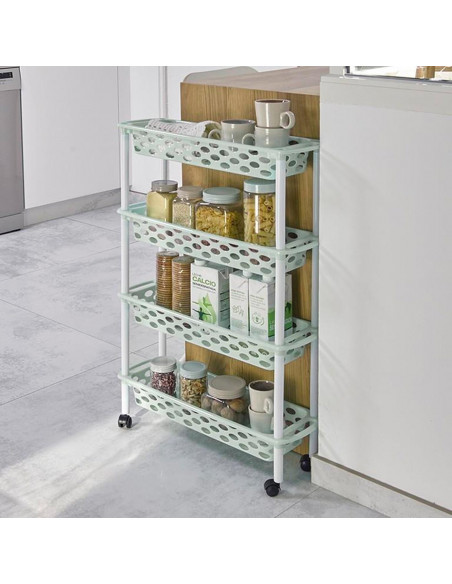 Tradineur - Carrito verdulero de plástico con 4 Niveles y Ruedas - PLFT Aire Slim - Cestas apilables portaobjetos - 84,5 x 58 x