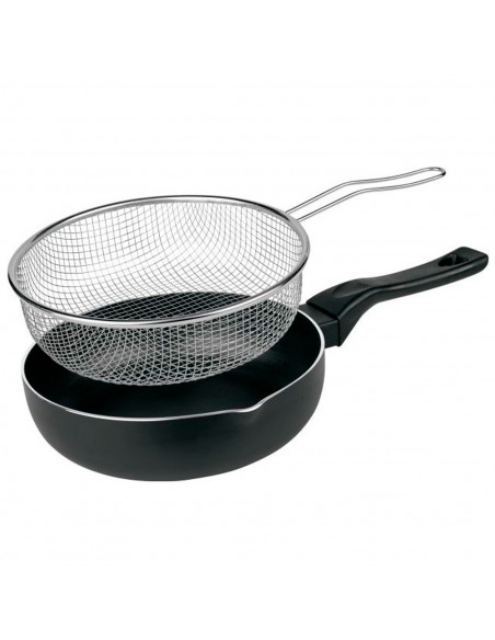 Tradineur - Sartén de inducción antiadherente con Cestillo Freidor - Fabricado en Aluminio - Incluye mango de silicona - Apto pa