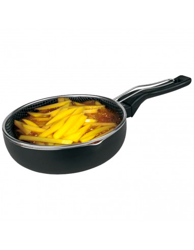 Tradineur - Sartén de inducción antiadherente con Cestillo Freidor - Fabricado en Aluminio - Incluye mango de silicona - Apto pa