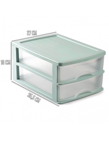 Tradineur - Cajonera de sobremesa - Fabricado en España - 2 Cajones Transparentes - Torre de almacenaje, armario, baño, oficina