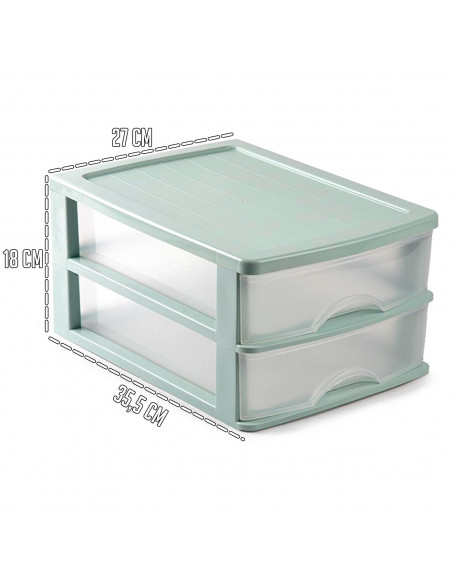 Tradineur - Cajonera de sobremesa - Fabricado en España - 2 Cajones Transparentes - Torre de almacenaje, armario, baño, oficina