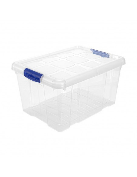 Tradineur - Caja de ordenación de plástico nº1 transparente, con tapa y asas, capacidad 16 litros, 39,6 x 29,6 x 21,5 cm