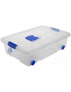 Caja de plastico transparente de almacenamiento con tapa y ruedas nº 6 con 31 litros de capacidad 61.5 x 44 x 17.5 cm (ancho x p