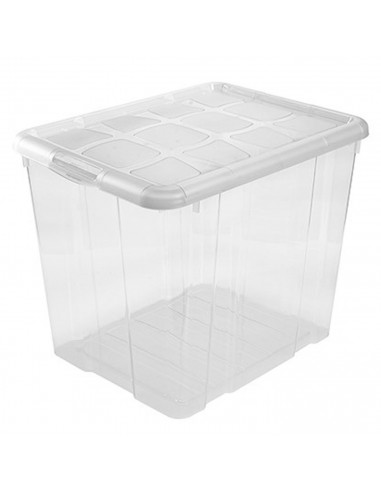 Tradineur - Caja de ordenación de plástico nº 17  transparente, con tapa y asas, capacidad 35 litros, 35.5 x 42,2 x 35 cm, model