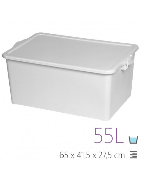 Tradineur - Caja de almacenamiento con tapa N.º 13 - Fabricado en PP - Capacidad de 55 Litros - Cierres Laterales con Clip - 27,