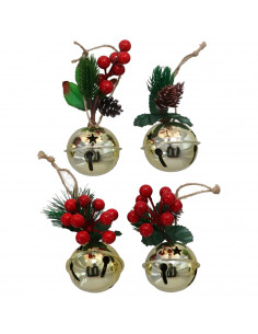Tradineur - Pack de 4 Cascabeles Colgantes con Piñas - Fabricado en Plástico - Decoración navideña - Ø 6 cm - Color Dorado - Mod