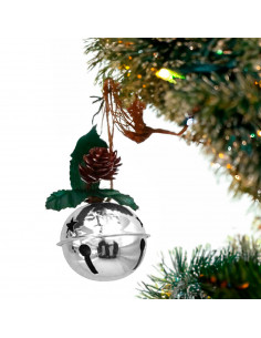Tradineur - Pack de 4 Cascabeles Colgantes con Piñas - Fabricado en Plástico - Decoración navideña - Ø 6 cm - Color Plata - Mode 2