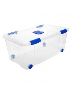 Tradineur - Caja de plástico nº7  transparente con ruedas de 31 x 73,2  x 41,2 cm, 61 litros, baúl con tapa, organización, hogar