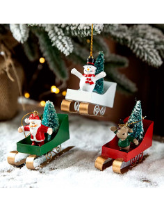 Tradineur - Trineo con figura colgante - Fabricado en Plástico - Trineo de varios colores con detalles dorados - Decoración navi 2