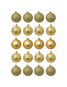 Tradineur - Pack de 20 Bolas de Navidad Modelos surtidos - Fabricado en Plástico - Cordón Dorado - Decoración de Navidad - Ø 4 c