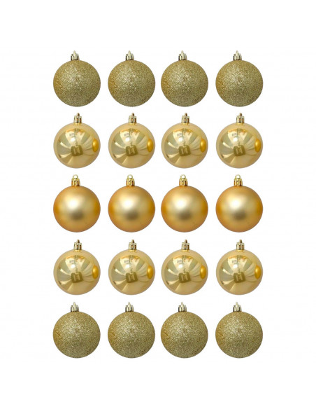 Tradineur - Pack de 20 Bolas de Navidad Modelos surtidos - Fabricado en Plástico - Cordón Dorado - Decoración de Navidad - Ø 4 c