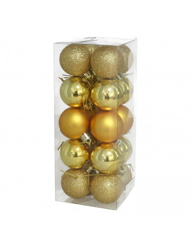 Tradineur - Pack de 20 Bolas de Navidad Modelos surtidos - Fabricado en Plástico - Cordón Dorado - Decoración de Navidad - Ø 4 c