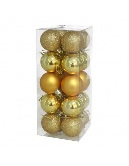 Tradineur - Pack de 20 Bolas de Navidad Modelos surtidos - Fabricado en Plástico - Cordón Dorado - Decoración de Navidad - Ø 4 c