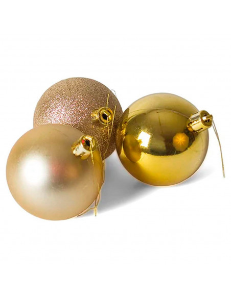 Tradineur - Pack de 20 Bolas de Navidad Modelos surtidos - Fabricado en Plástico - Cordón Dorado - Decoración de Navidad - Ø 4 c