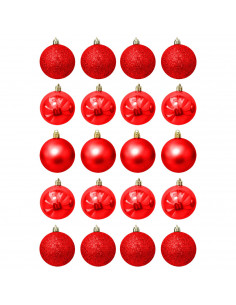 Tradineur - Pack de 20 Bolas de Navidad Modelos surtidos - Fabricado en Plástico - Cordón Dorado - Decoración de Navidad - Ø 4 c