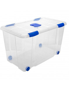 Caja de plástico nº12  transparente con ruedas de 41 x 73,2,x 41 cm,con capacidad para 90 litros. Baúl con tapa para organizació