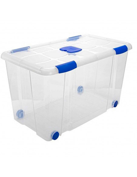 Caja de plástico nº12  transparente con ruedas de 41 x 73,2,x 41 cm,con capacidad para 90 litros. Baúl con tapa para organizació